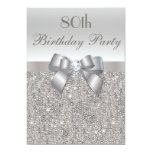 80th Birthday Party Silver Sequins, Bow & Diamond Custom Invites