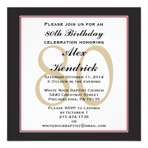 80th Birthday Party Square Invitation (front side)
