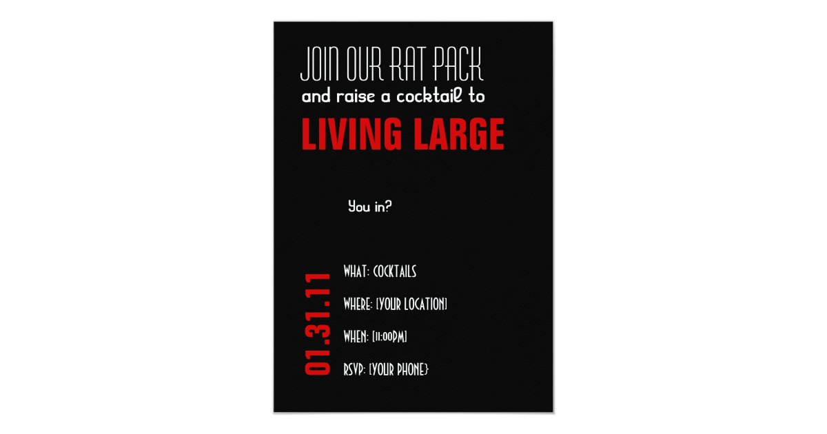 80th Birthday Party Swingers Rat Pack 5x7 Paper Invitation Card Zazzle 5667