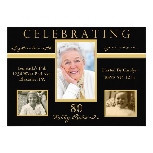 80th Birthday Party Tri Photo Invitations (front side)