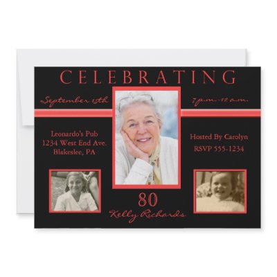80th Birthday Party Tri Photo Invitations Red & Bl by NightSweatsDiva