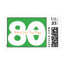 80th birthday postcard stamps - in green stamps