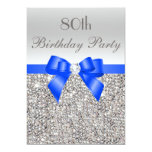 80th Birthday Silver Sequin Royal Blue Bow Diamond Card