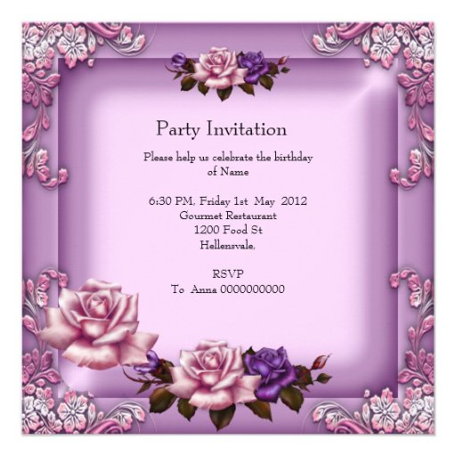 80th Elegant Lilac Pink Purple Roses Birthday Announcements