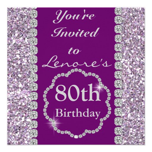 80th PURPLE BLING Birthday Party Invitation