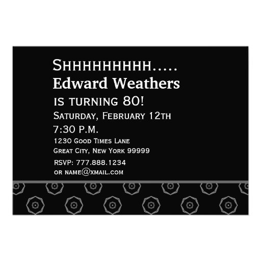 80th Surprise Birthday Black White Horizontal Personalized Invitation