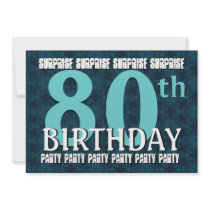 80th SURPRISE Birthday Blue and White Flowers Invitations