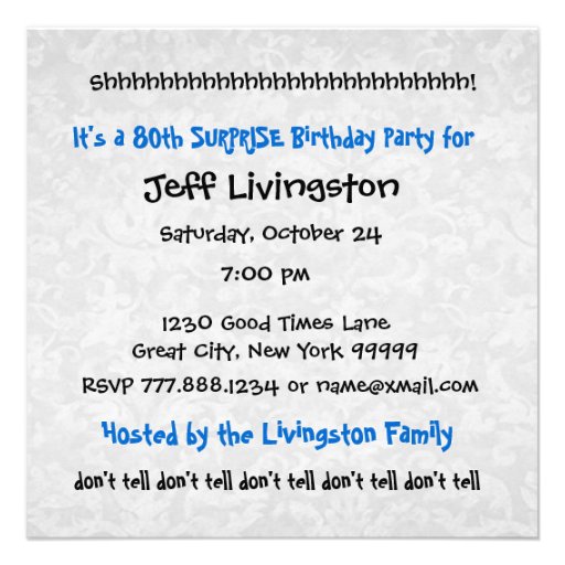 80th SURPRISE  Birthday Party Blue White W1888 Personalized Invite
