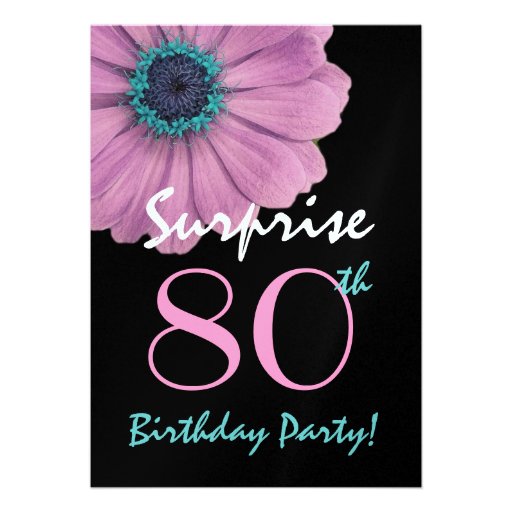 80th Surprise Birthday Pretty Pink Daisy Metallic Invitation