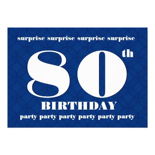 80th SURPRISE Modern Blue and White Birthday W083 Personalized Announcement (front side)