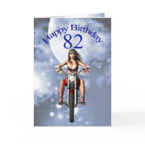 82nd birthday with a biker girl greeting card