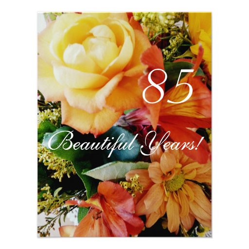 85 Beautiful Years!-Birthday/Yellow Rose Bouquet Personalized Invite