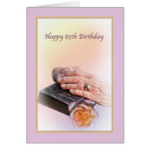 85o Tarjeta de cumpleaños con las manos y la bibli