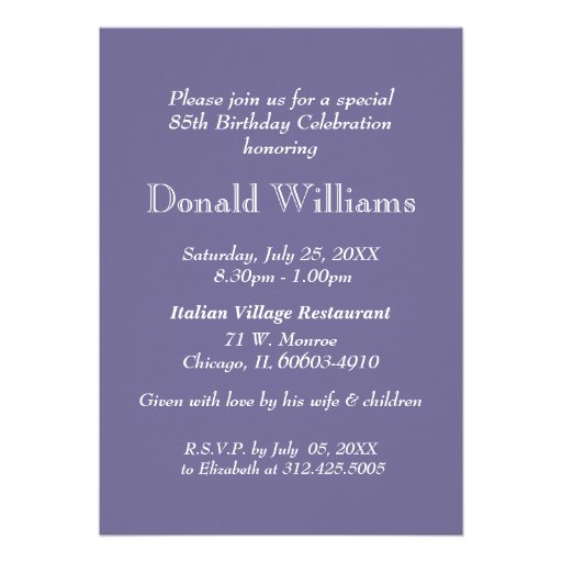 85th Birthday Celebration Custom Invitations