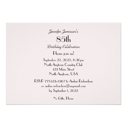 85th Birthday Celebration Invitation Pink Rose