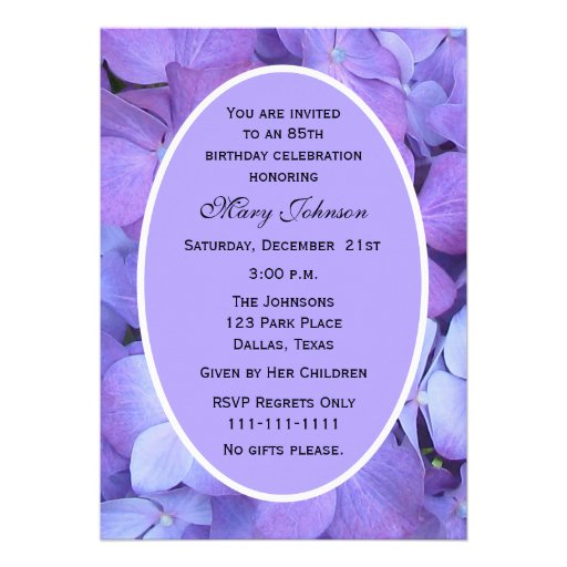 85th Birthday Party Invitation -- Hydrangea