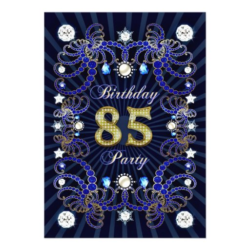 85th birthday party invite with masses of jewels