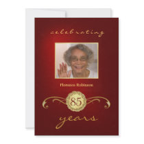 85th Birthday Party Photo Invitations - Red