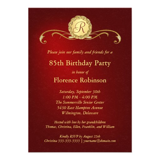 85th Birthday Party Photo Invitations - Red