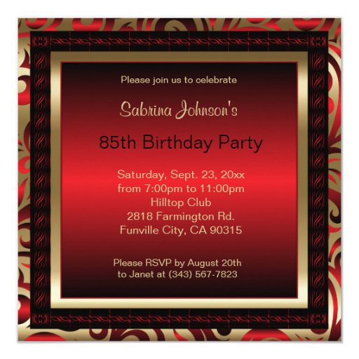 85th Birthday Party Red Metallic Gold Invitation Zazzle 85th-birthday-party-red-metallic-gold-invitation-zazzle