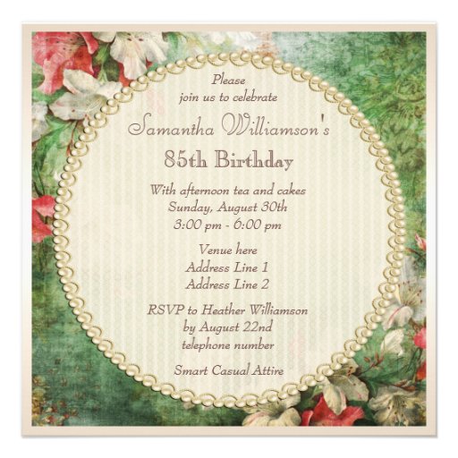 85th Birthday Party Shabby Chic Hibiscus Flowers Invites
