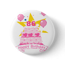 86 Year Old Birthday Cake Pinback Button