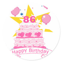 86 Year Old Birthday Cake Round Sticker