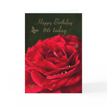 86th Birthday Card with a classic red rose