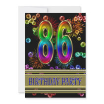 86th Birthday party Invitation with bubbles