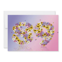 89th Birthday party, with flowered letters Custom Announcements