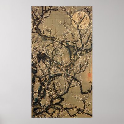 8. 梅花晧月図, 若冲 Moon and Plum blossoms, Jakuchū Print by ukiyoemuseum
