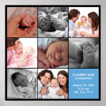 8 baby photo modern collage blue black border posters