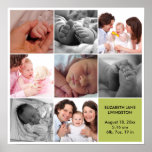 8 baby photo modern collage green white border posters