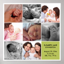 8 baby photo modern collage green white border posters