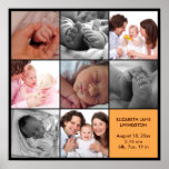8 baby photo modern collage yellow black border posters