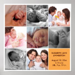 8 baby photo modern collage yellow white border posters