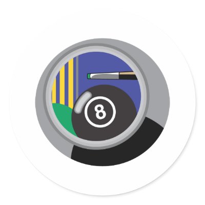 8 ball and cue stick round sticker by littlethings