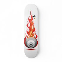 8 Ball On Fire On White Skate Board Deck