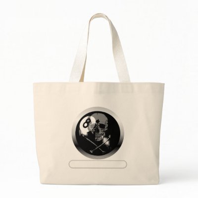 8 Ball Skull and Crossbones Tote Bags by addyourwords