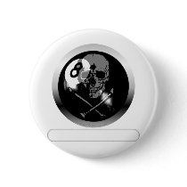 8 Ball Skull and Crossbones Button
