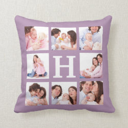 8 Family Photos with Jumbo Monogram Choose Color Throw Pillow