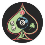 8 of Spades Round Stickers