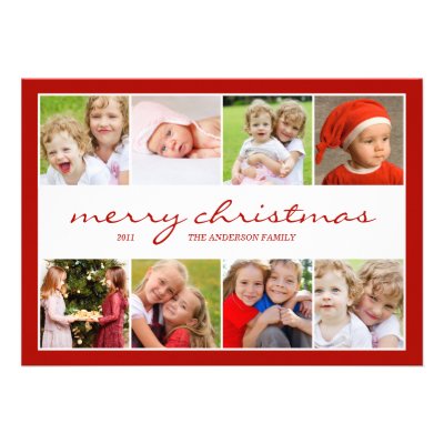 8 Photo Collage Holiday Photocard - Red Invites