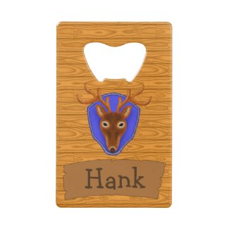 8-Point Buck Deer Hunting Trophy on Wood Grain Wallet Bottle Opener