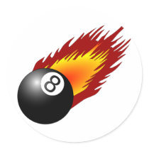 8Ball with flames Round Stickers