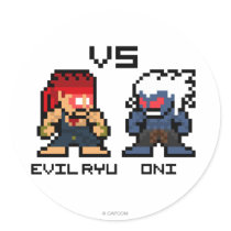 8bit Evil Ryu VS Oni Round Sticker