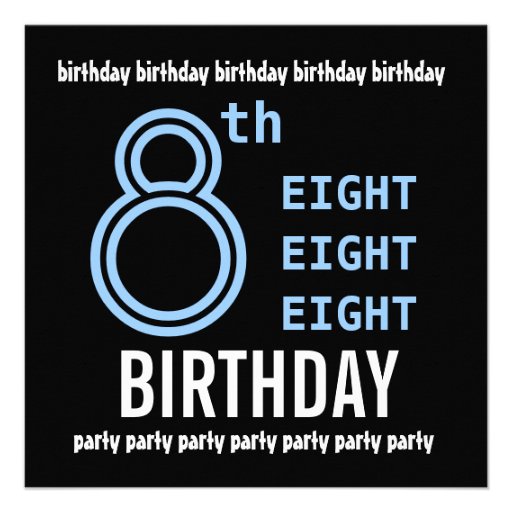 8th Birthday Party Modern Blue and Black G201 Custom Invitation