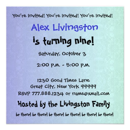 8th Birthday Party Modern Blue and Black G201 Custom Invitation