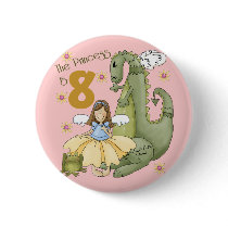 8th Birthday Princess Pinback Buttons