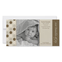 8x4 Birth Announcement Beige and Brown Polka Dots photo cards by BeezKneez 8x4 Birth Announcement Beige and Brown Polka Dots photo cards